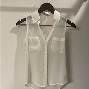 Express White Sheer Blouse with Notched Collar